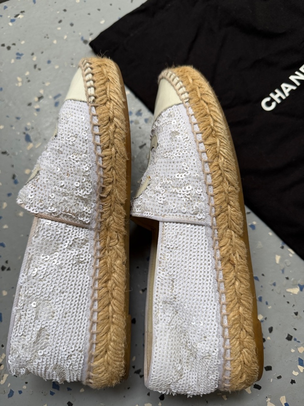 CHANEL Cream and White Sequined Espadrille Flats - Picture 9 of 14